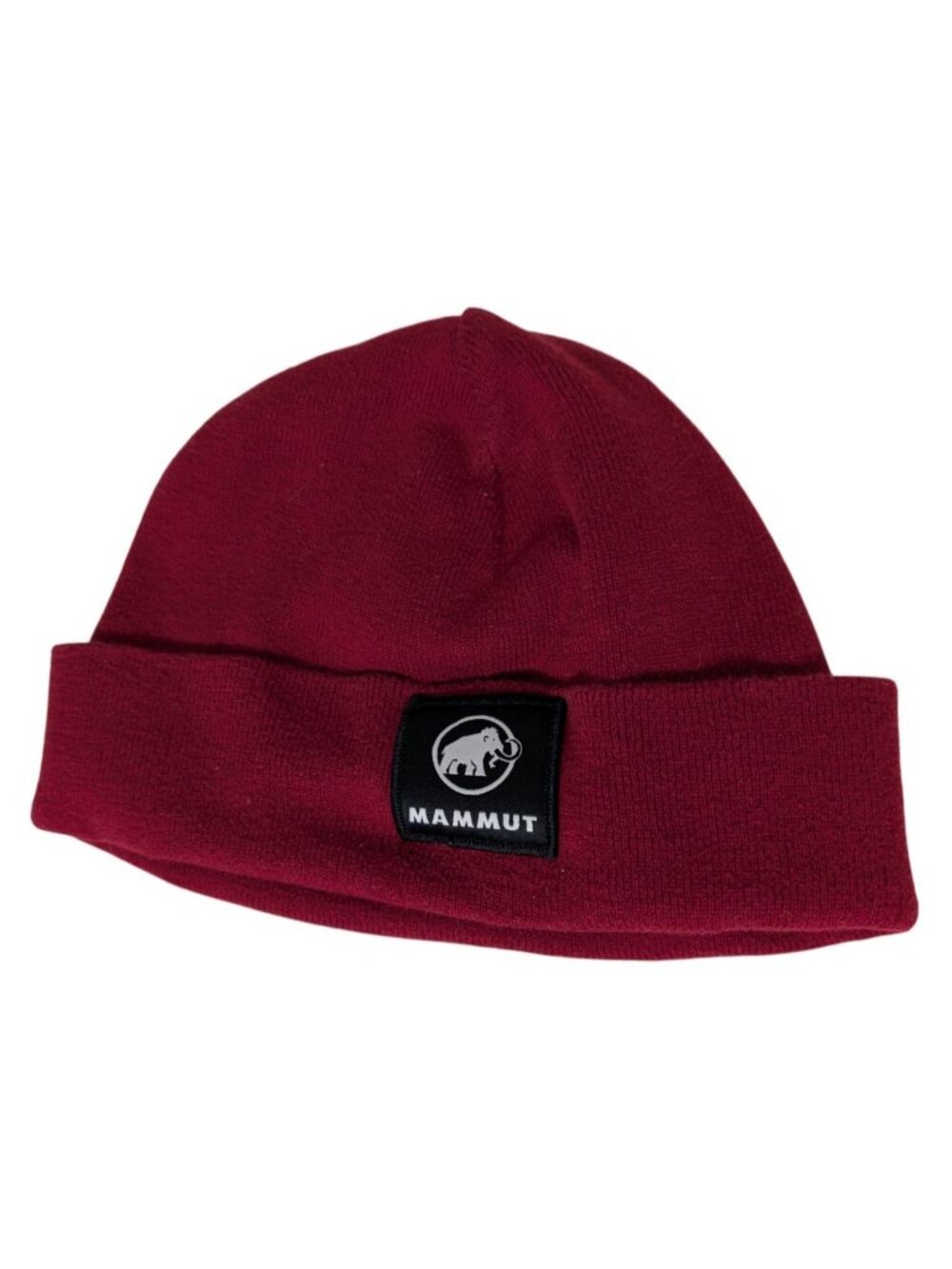 Mammut Maroon Burgundy Red Knit Beanie Winter Hat Square Logo Patch Cuff Unisex